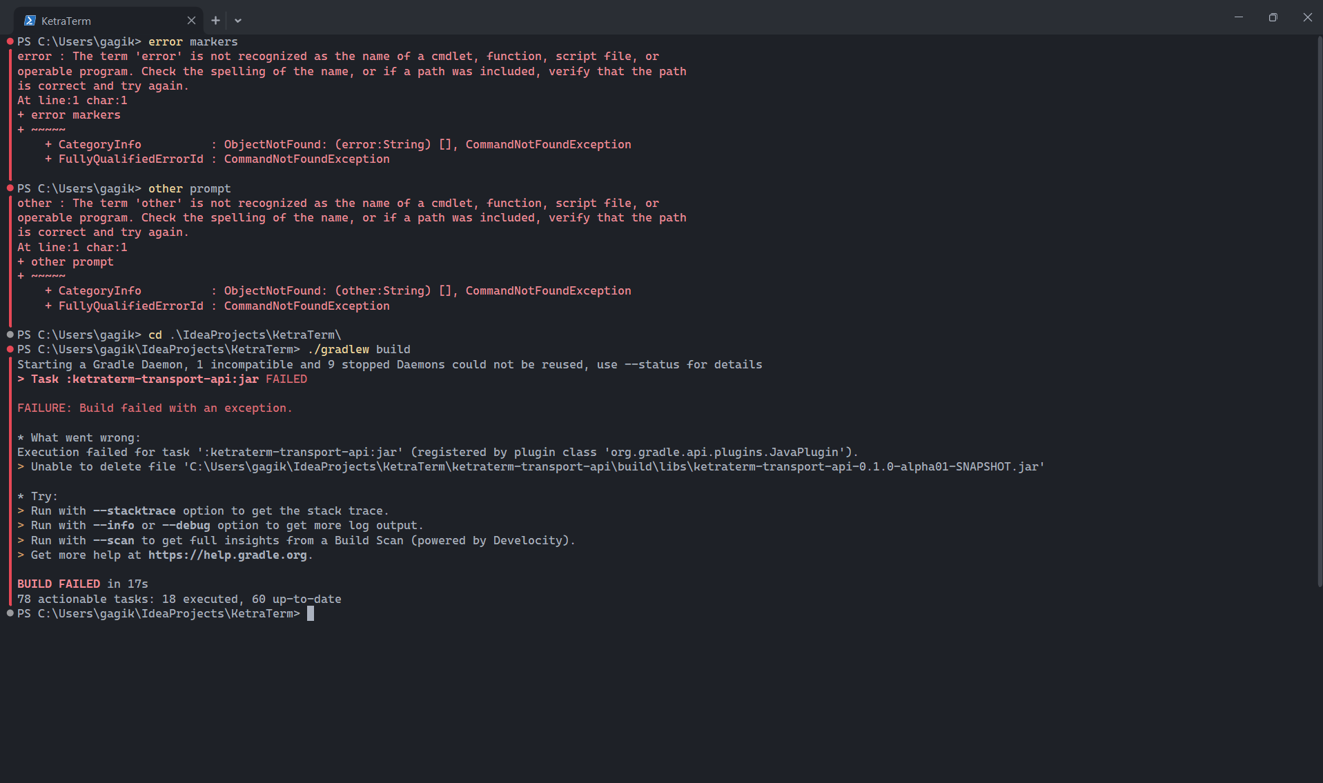 Command status markers beside PowerShell output